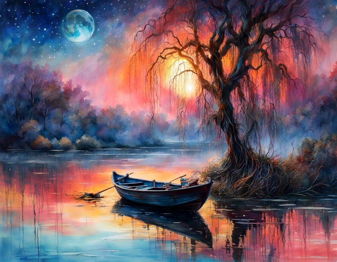 Boat Beneath Twin Lights: Eternal Calm