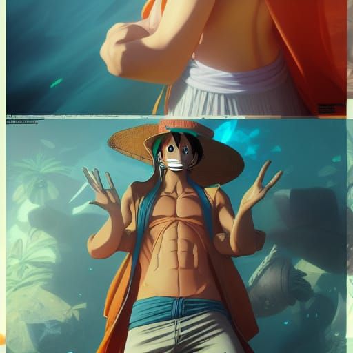 One Piece Concept Art in Orange and Teal
