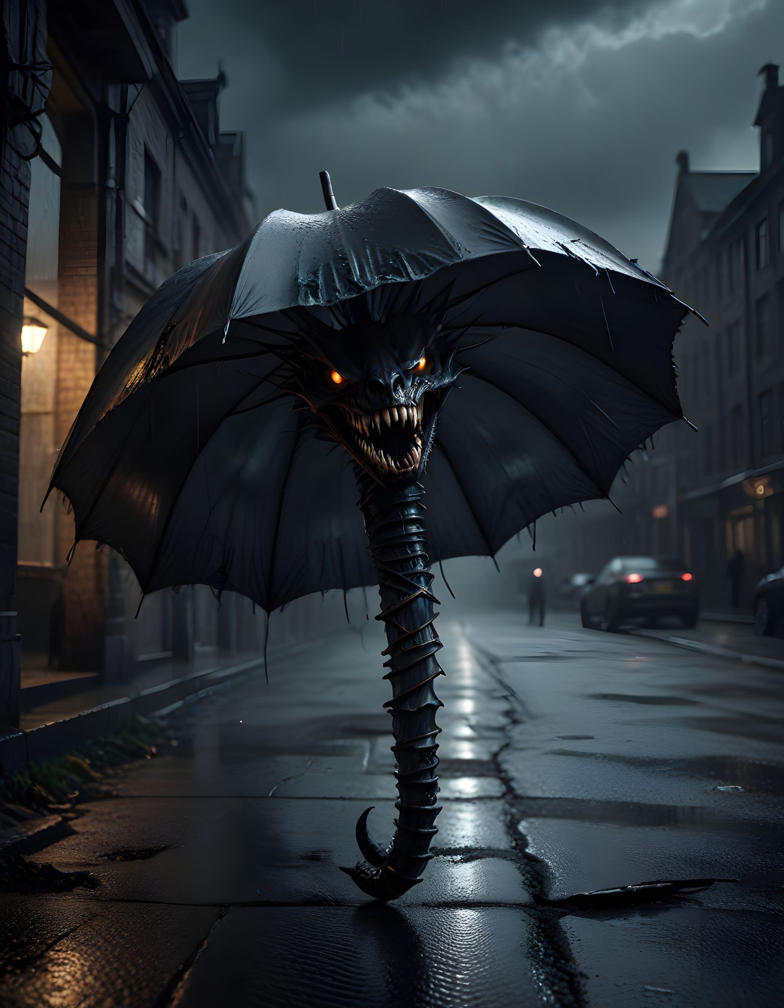 Eccentric Umbrella Creature with Sharp Teeth