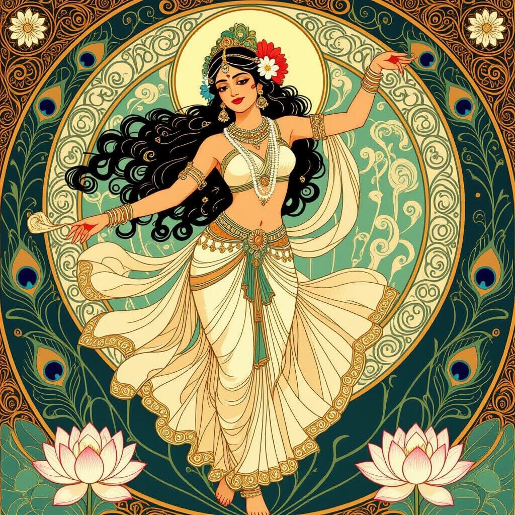 Urvashi, the Hindu celestial nymph (Apsara), portrayed as the epitome of divine beauty and grace.
