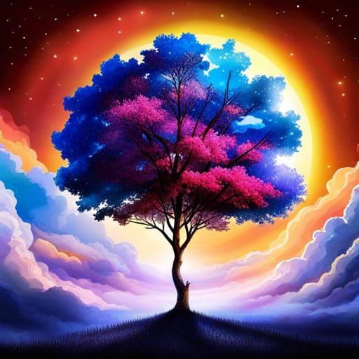 Celestial Oak Tree with Nebula, Digital Painting