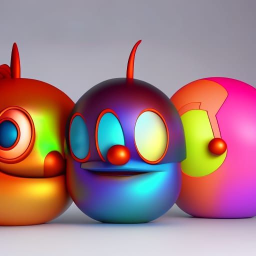 Stylized 3D Clowns in Brightly Colored Scene