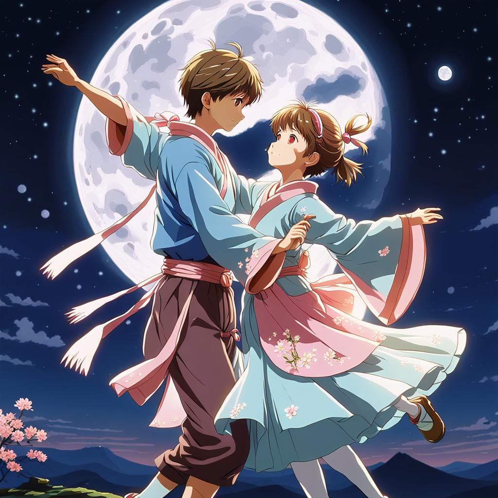 Sakura and Syaoran Dance Under Moonlit Sky