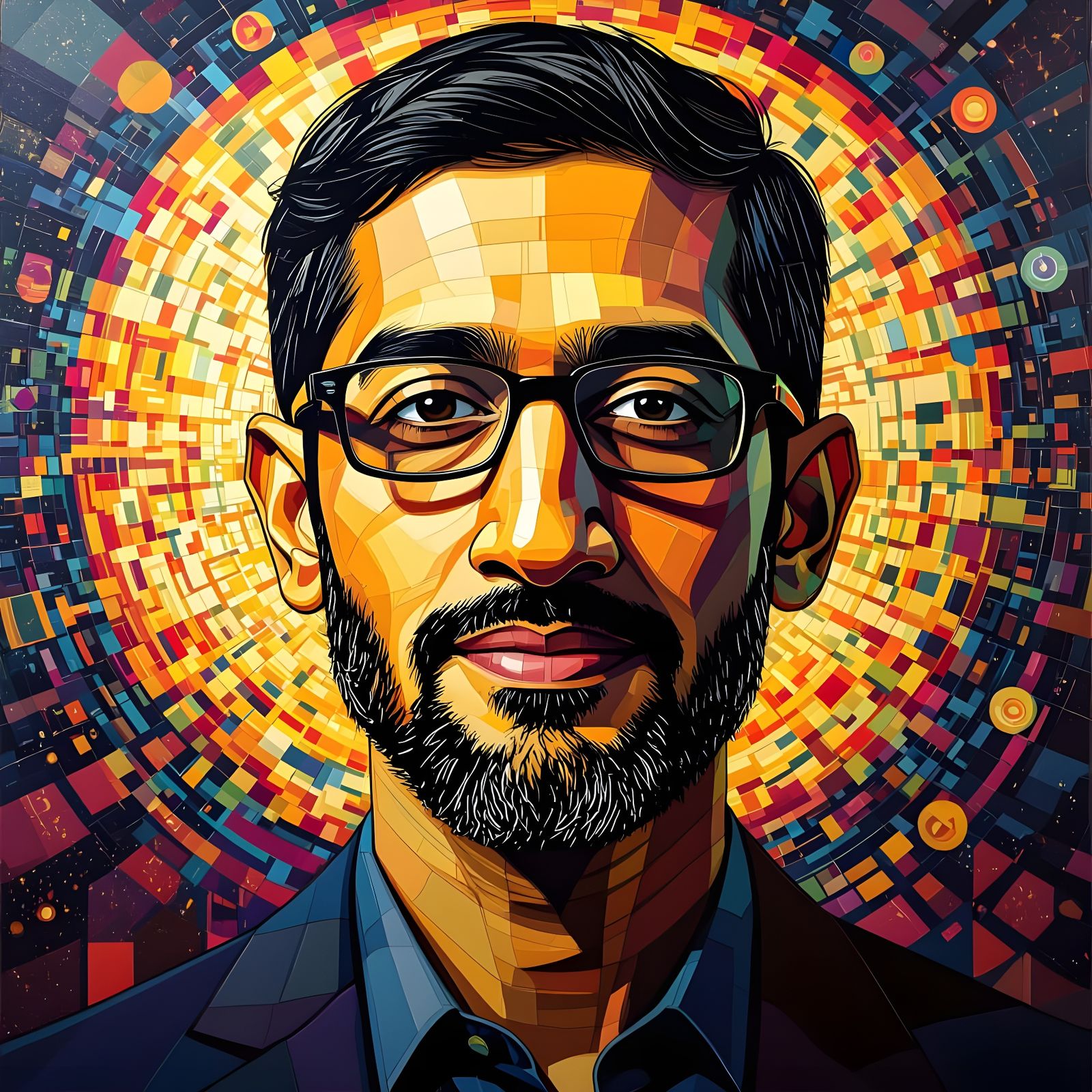 Sundar Pichai in Cybermysticpunk Optical Illusion