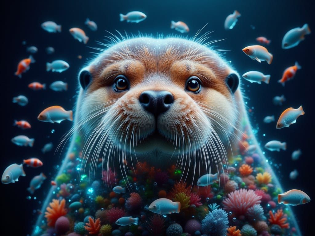 Hyper Realistic Otter in Vibrant Coral Aesthetic