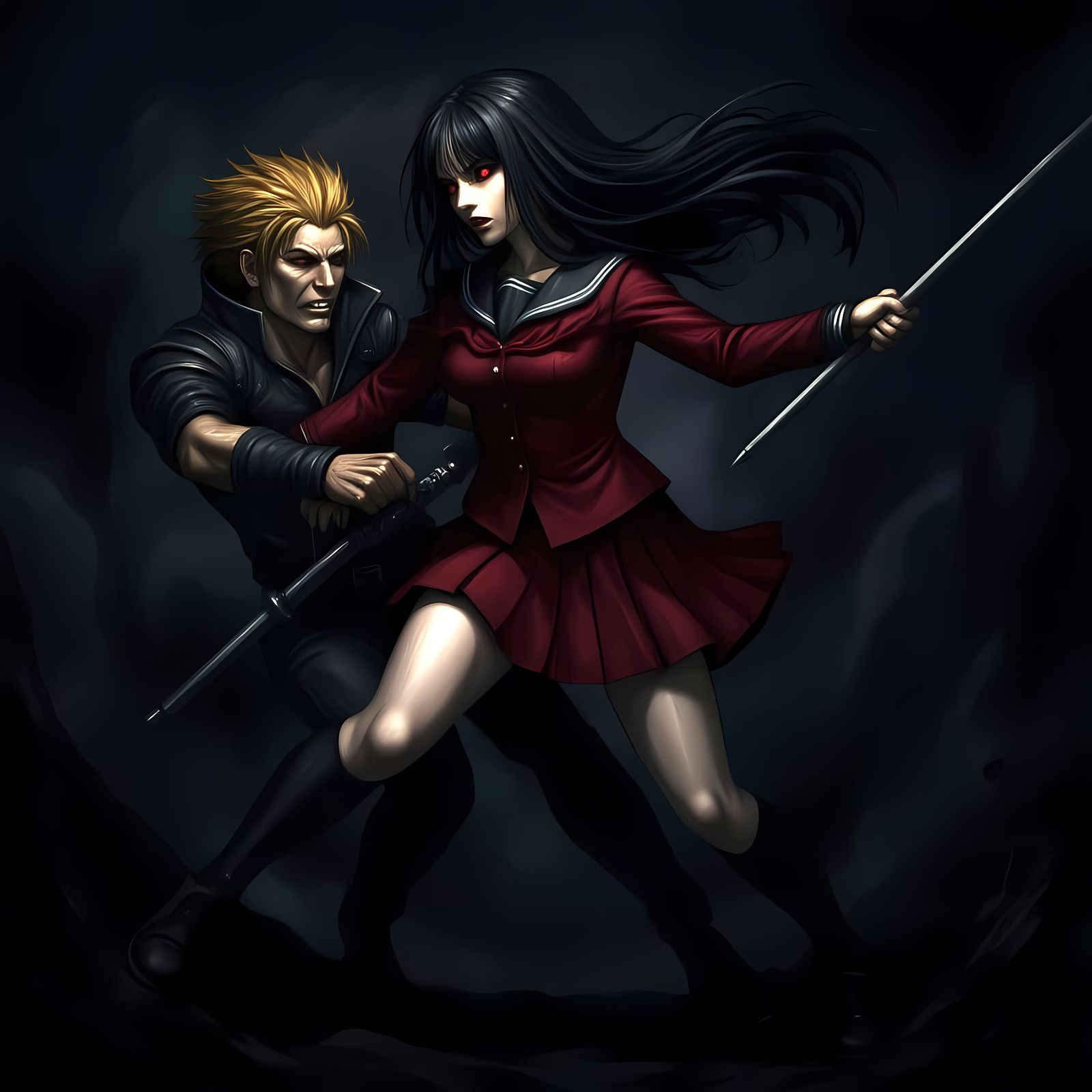 Gothic Vampire Battle in Dark Anime Style