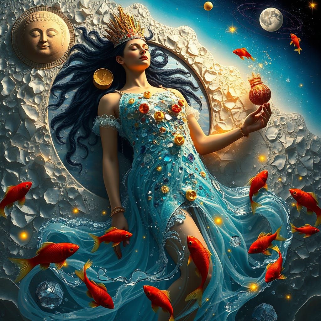 Surreal Dalí-Inspired Figure in Water and Glass Dress