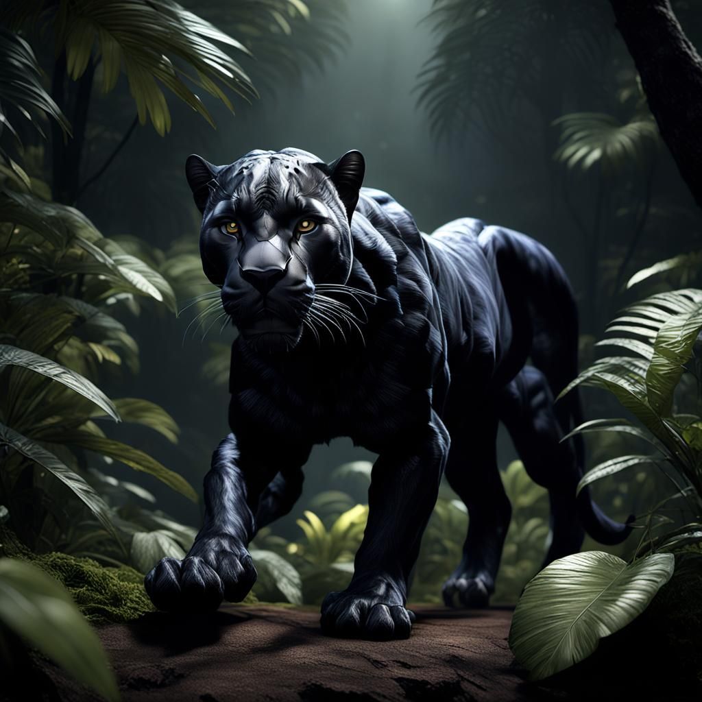 Majestic Black Panther Stalks Prey at Twilight