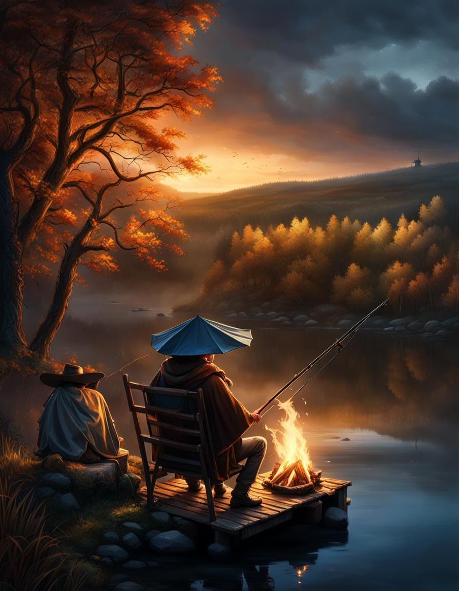 Fisherman at Blue Hour: Detailed Matte Painting