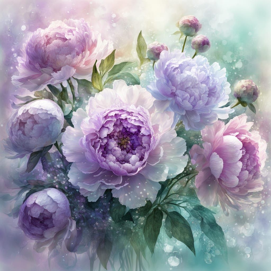 Floral Bouquet with Lilac and Dew Drops