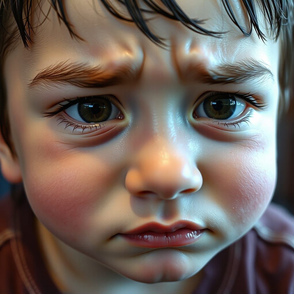 Close-Up of Sorrowful Chibi Toddler in Digital Art Style