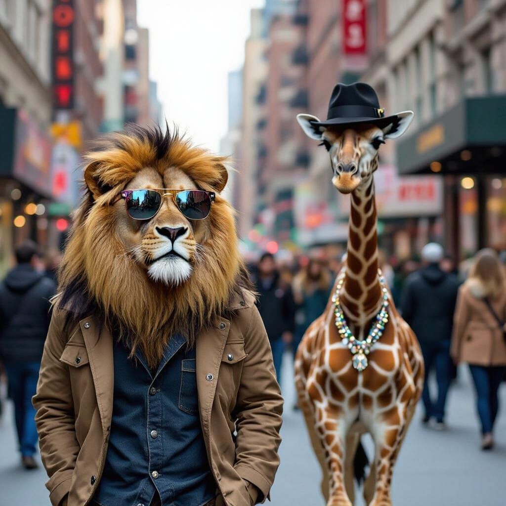 Lion in Sunglasses Strolls Through New York City