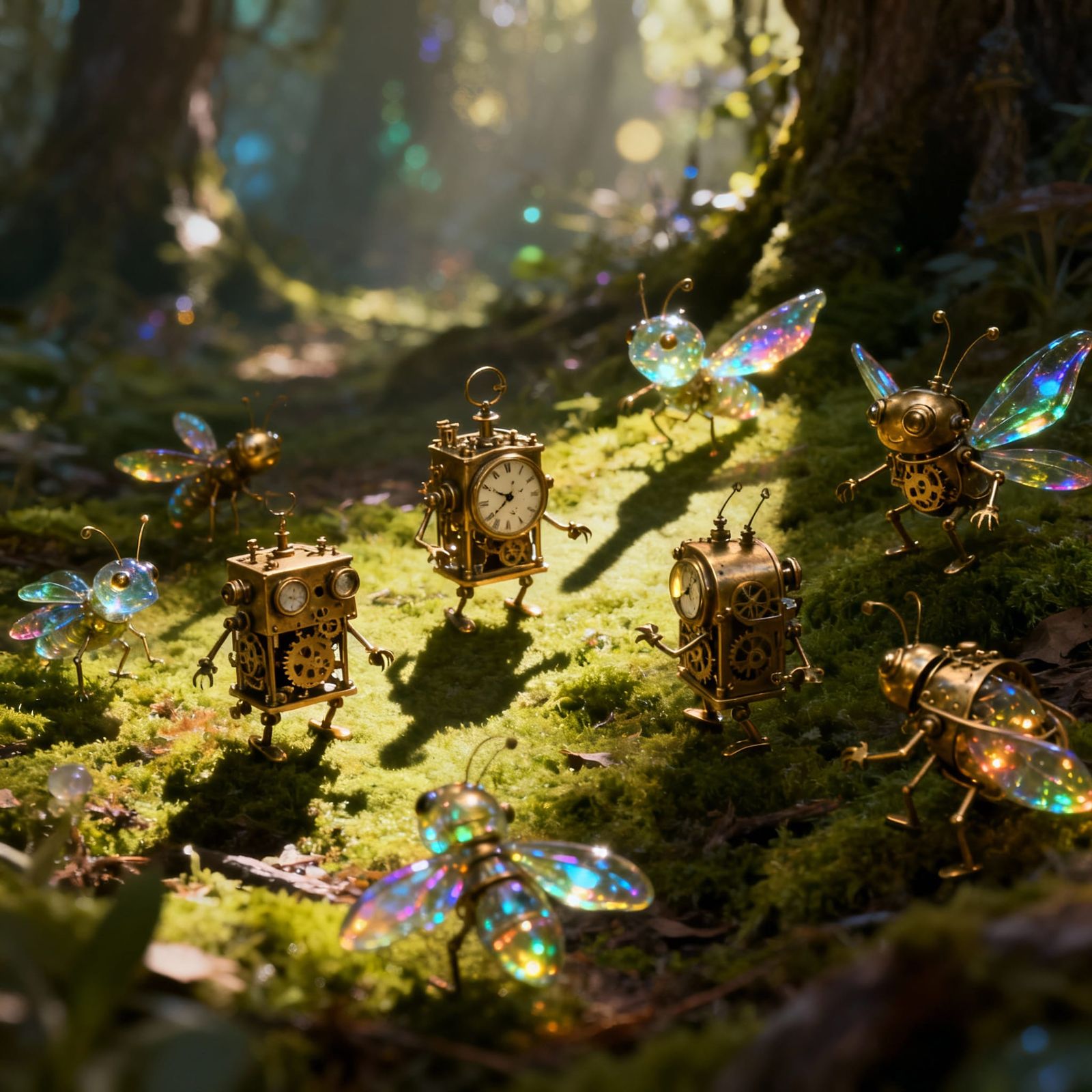 Intricate Clockwork Automatons on Forest Floor in Steampunk ...