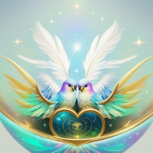 Cosmic Lovebird in Space: Astral Art Illustration