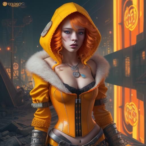 Dystopian Clockwork City: Candy Art Style Portrait