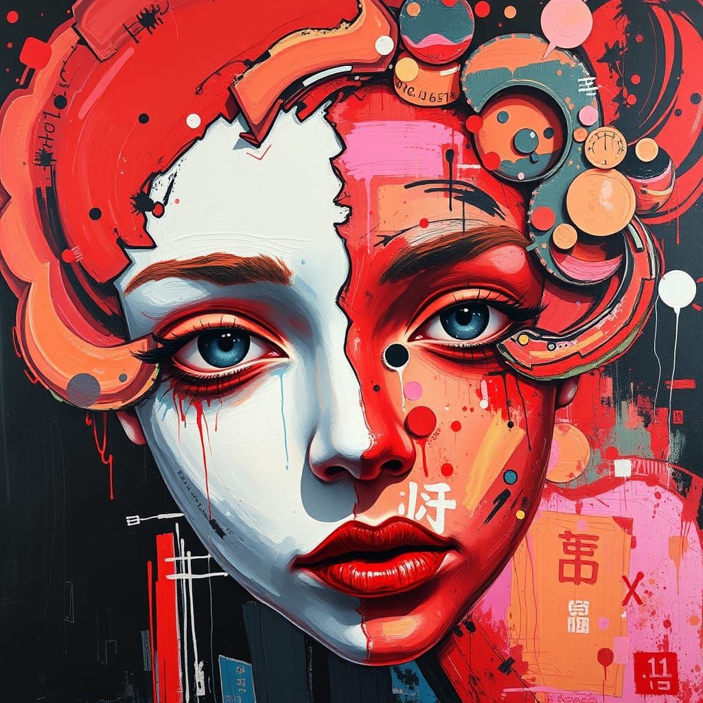 Emotional Duality: Abstract Face in Contemporary Style