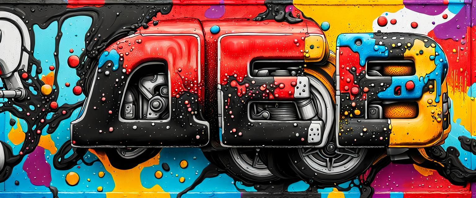 Melting Motor Engine in Graffiti Street Art Style
