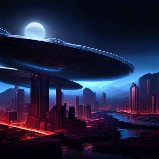 Cyberpunk UFO Fleet in Dark Fantasy Style