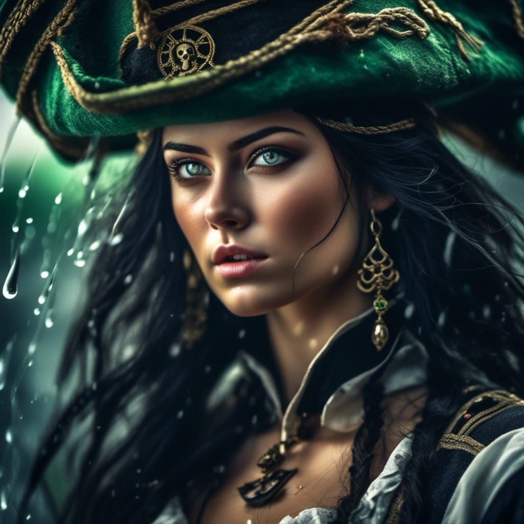 Romantic Woman Pirate in Hyperrealistic Style
