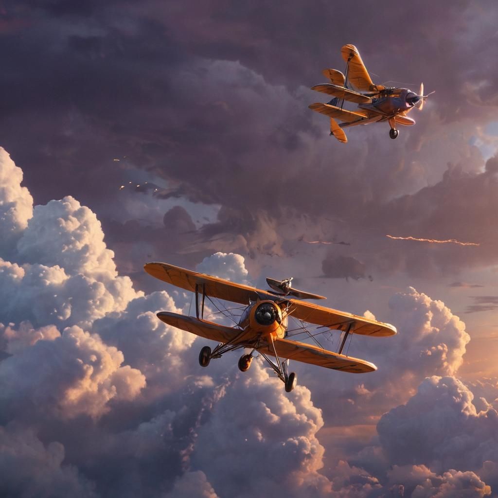 Biplanes in Stormy Sky: Fantasy Concept Art