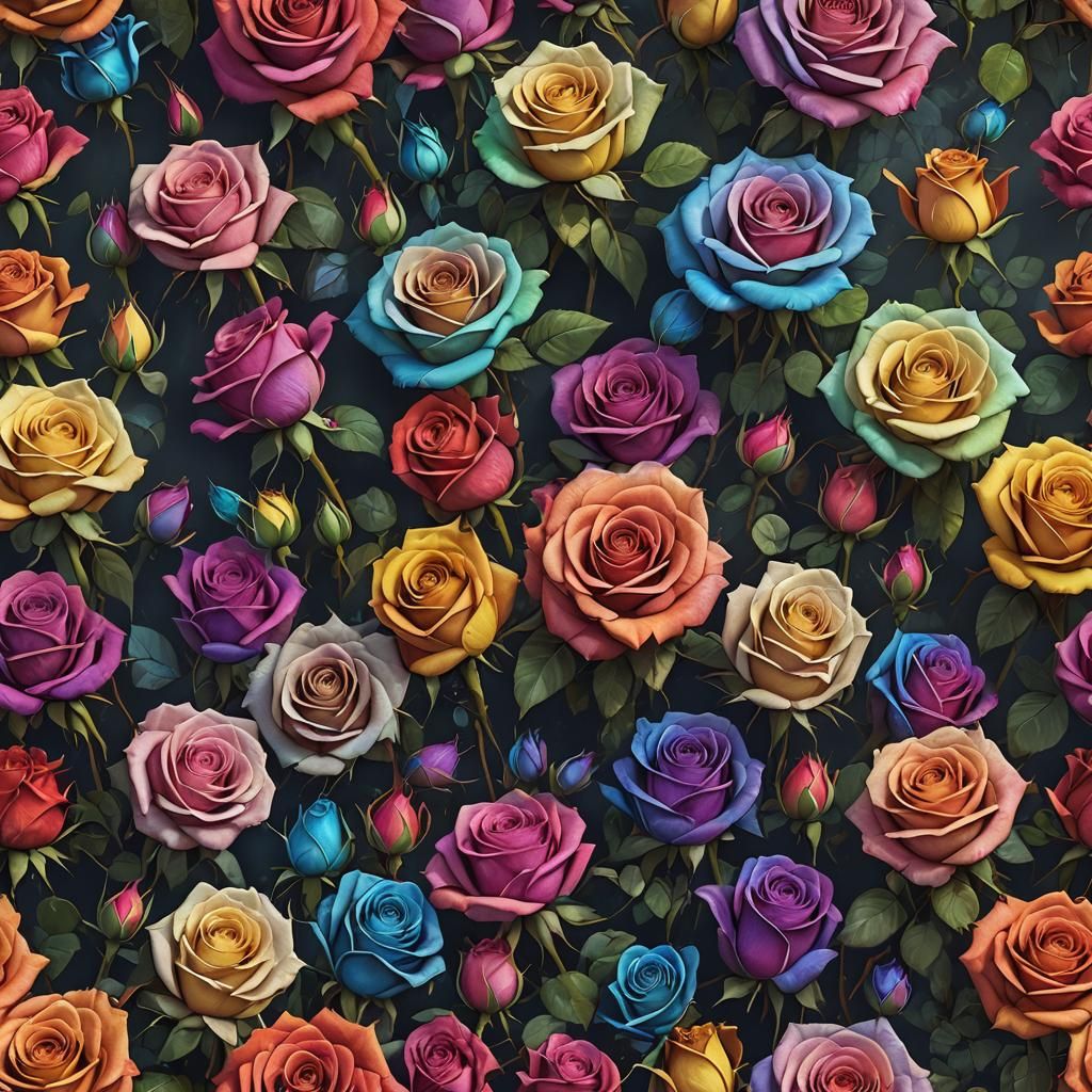 Rainbow Roses in Detailed Matte Painting