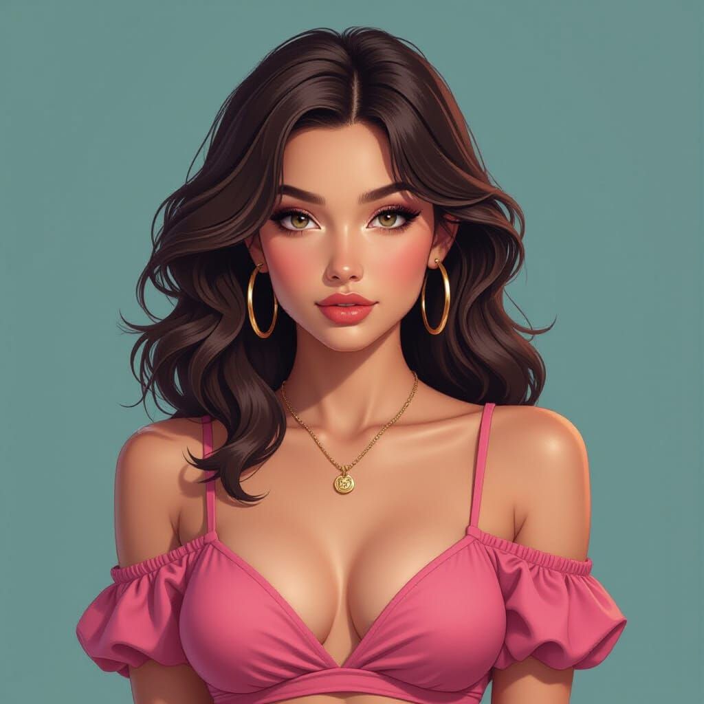 Stylish Girl in Pink Crop Top: Dynamic Concept Art Portrait