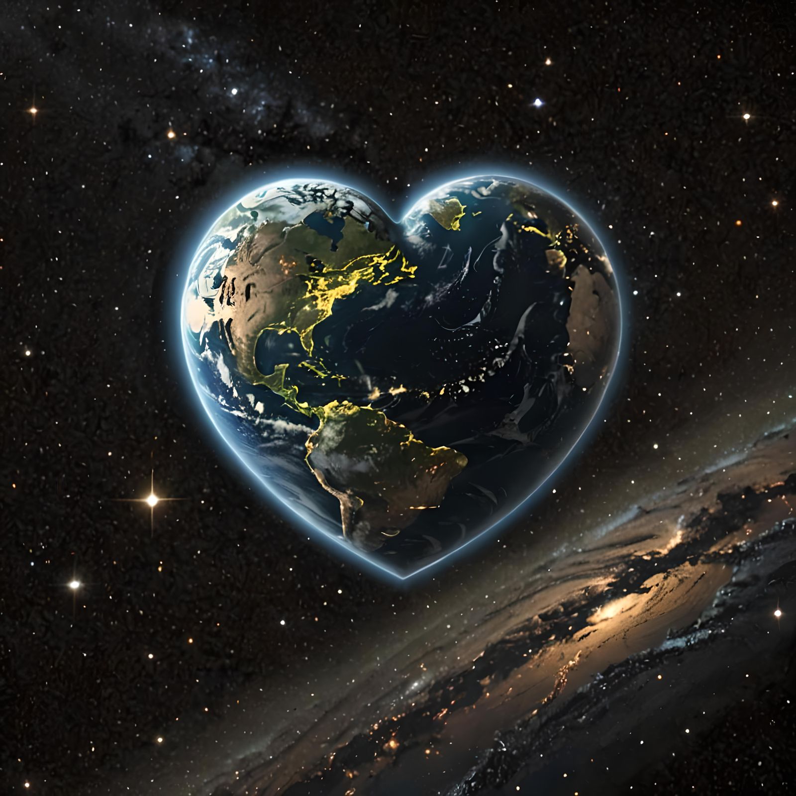 Earth Glowing as Heart in Space
