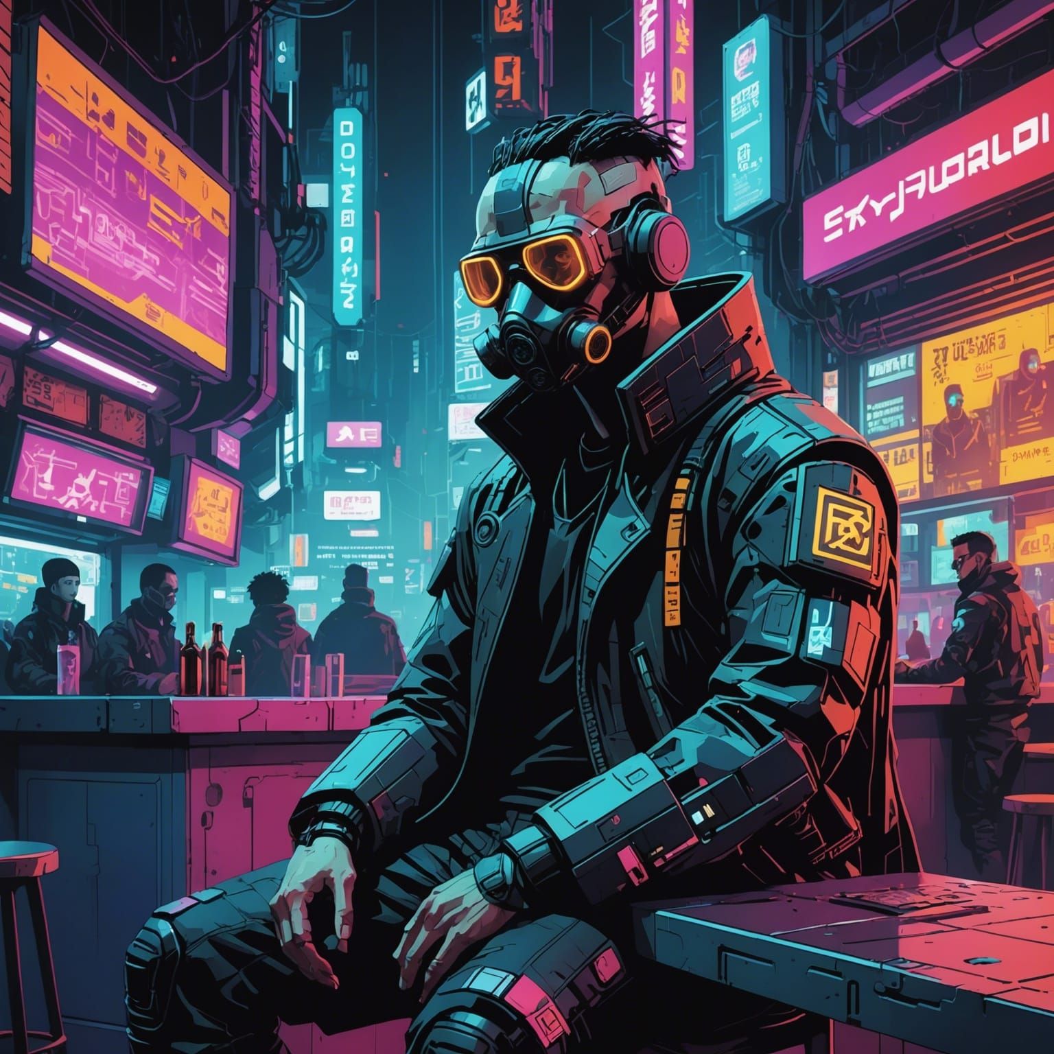 Cyberpunk Hacker in Dystopian Neon City