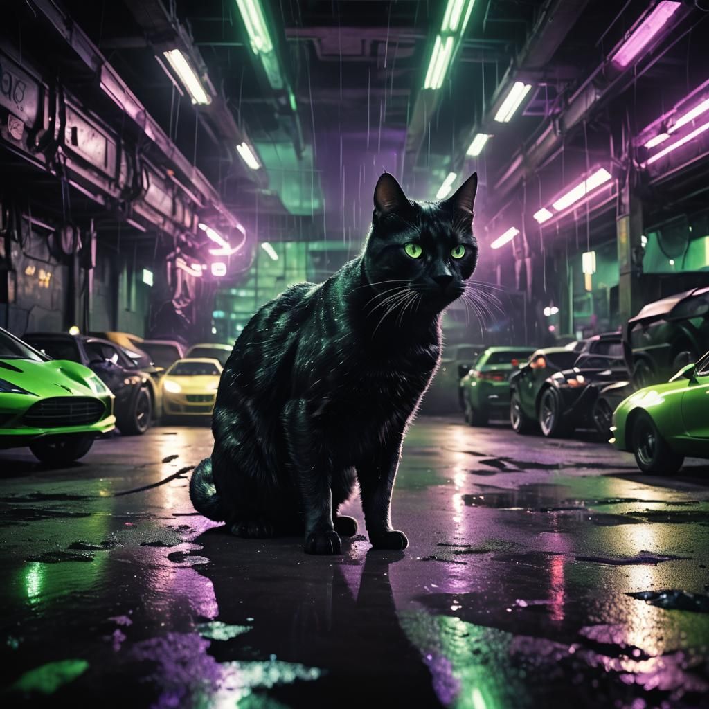 Batman Cat in Batcave: Double Exposure Photography