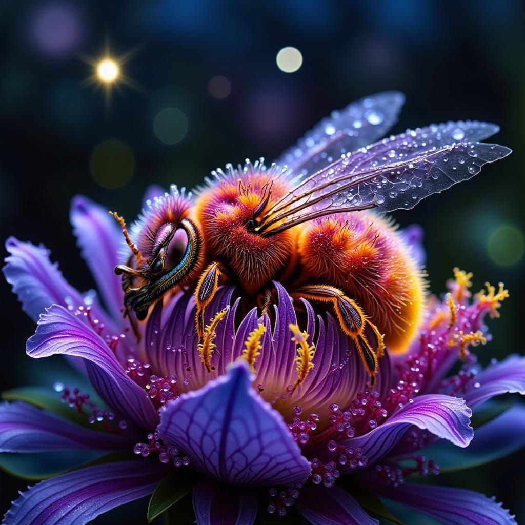 Cartoon Bee Sleeping in Starry Galaxy, Alcohol Inks