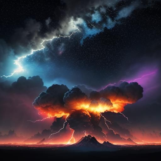 Explosion in Night Sky: Cinematic Digital Art