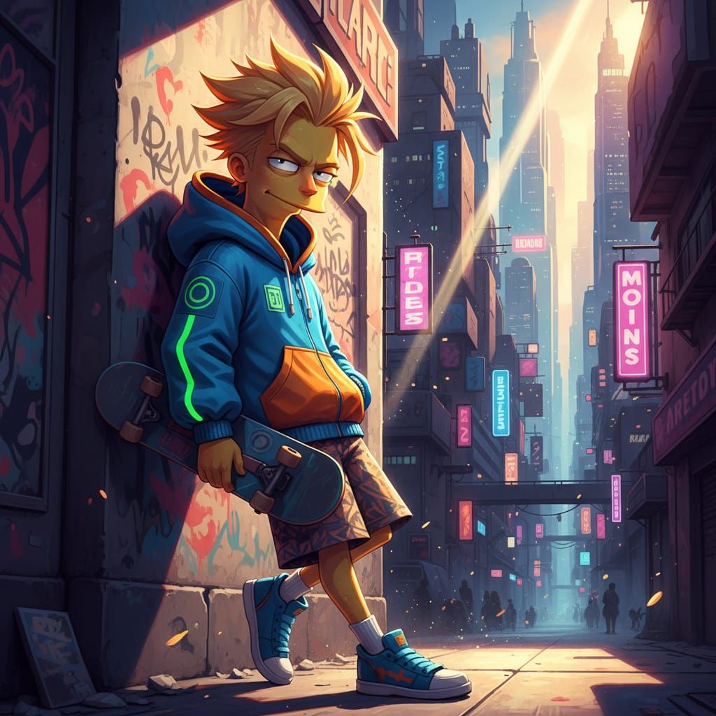 Bart Simpson in Dynamic 3D Anime Art Style