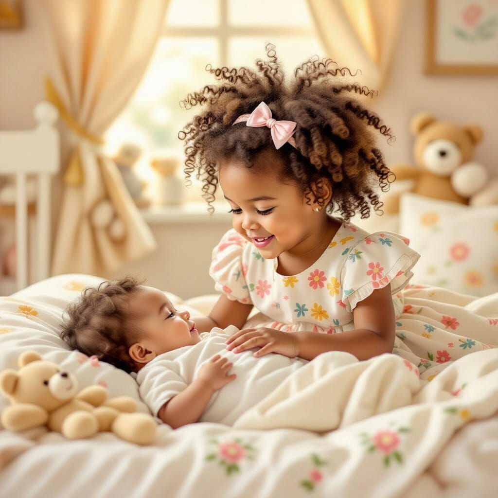 Sister's Love: A Whimsical Children's Scene