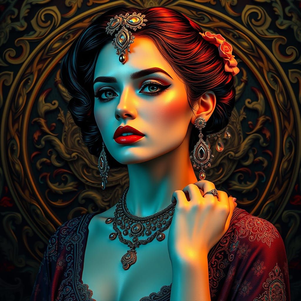 Elegant Woman Portrait with Ornate Jewelry