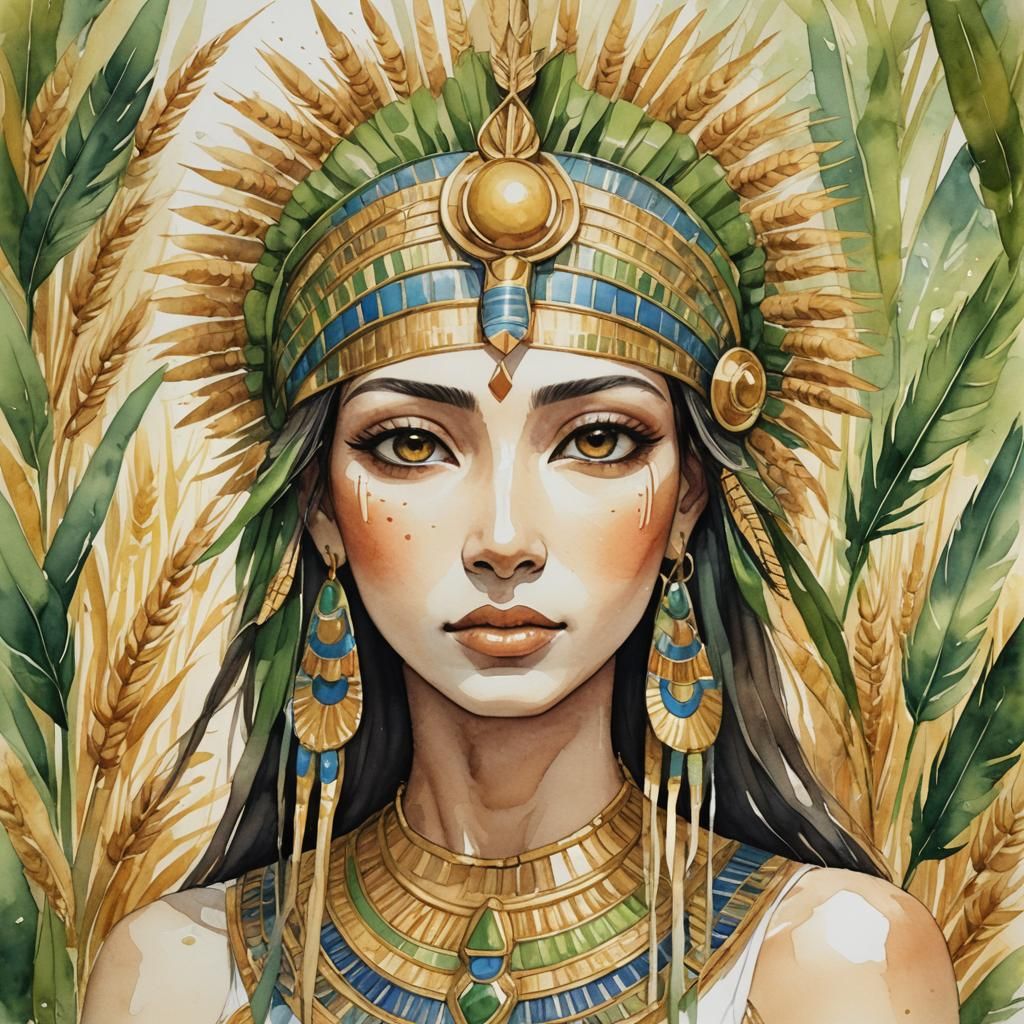 Watercolor Anime Portrait of Egyptian Goddess Nepit