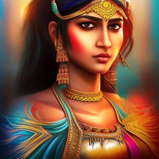 South Asian Warrior Princess in Splash Art Style