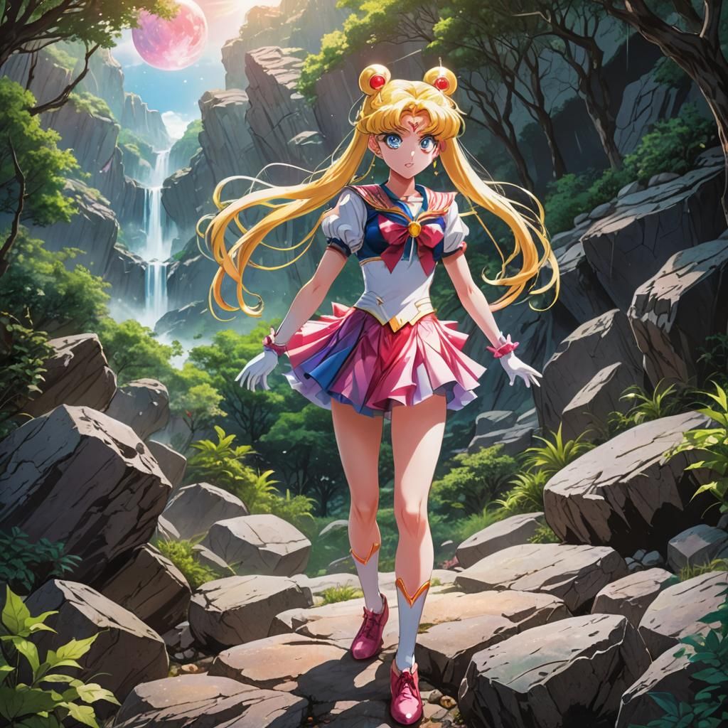 Sailor Moon Manga Illustration on Rocky Ground