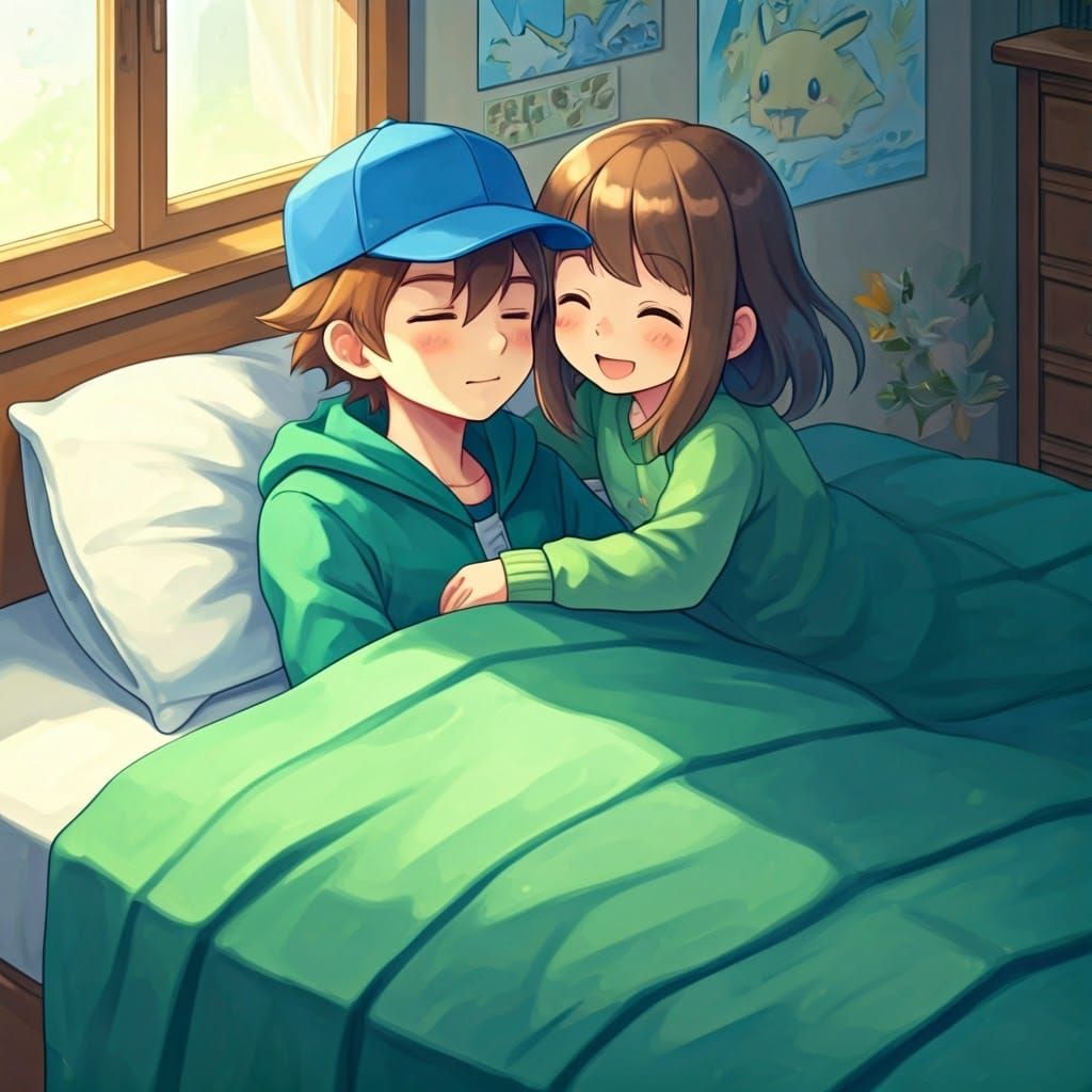 Pokémon Trainer's Cheerful Wake-Up: Watercolor Manga Style