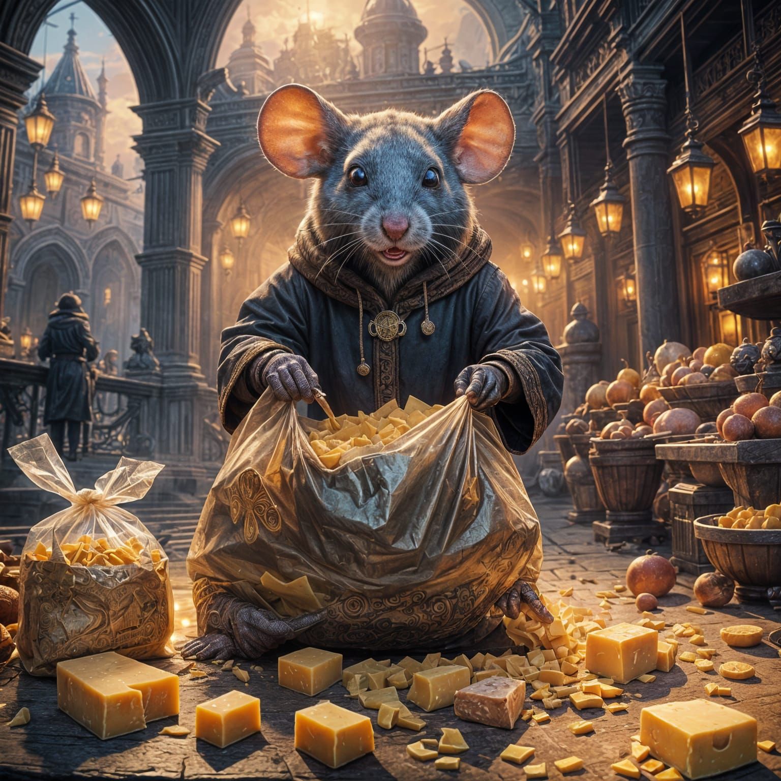 Mouse Zorro Steals Cheese: Detailed Fantasy Art