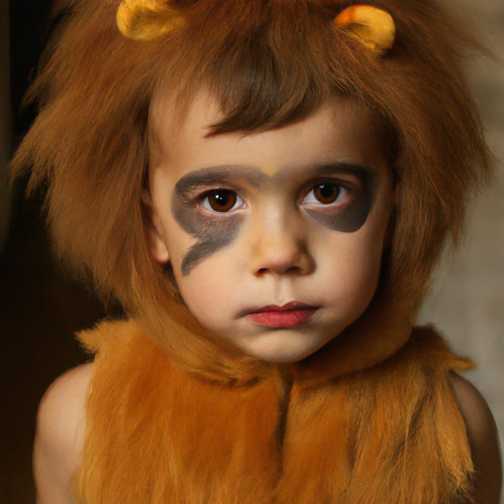 Cute Boy in Lion Costume: Photorealistic Portrait