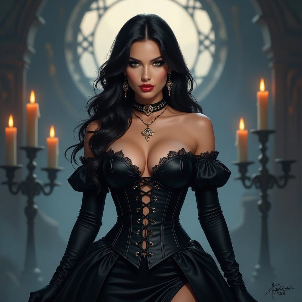 Enchanting Witch in Candlelight, Fantasy Art Style