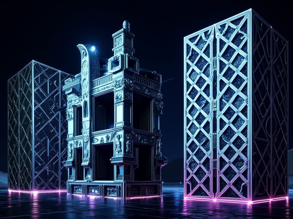 Surreal Geometric Shapes in Gobi Desert Landscape