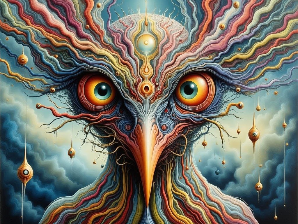 Surreal Bird with Large Eyes in Abstract Style