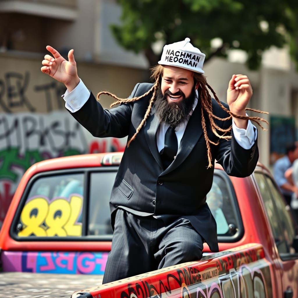 Haredi Jew Celebrates on Graffiti Truck