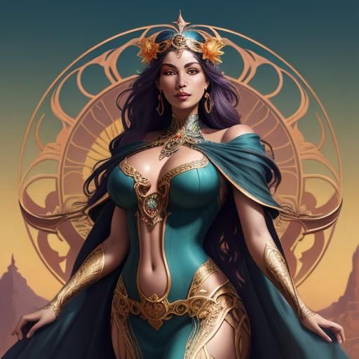 Art Nouveau Sun Goddess in Vibrant Colors