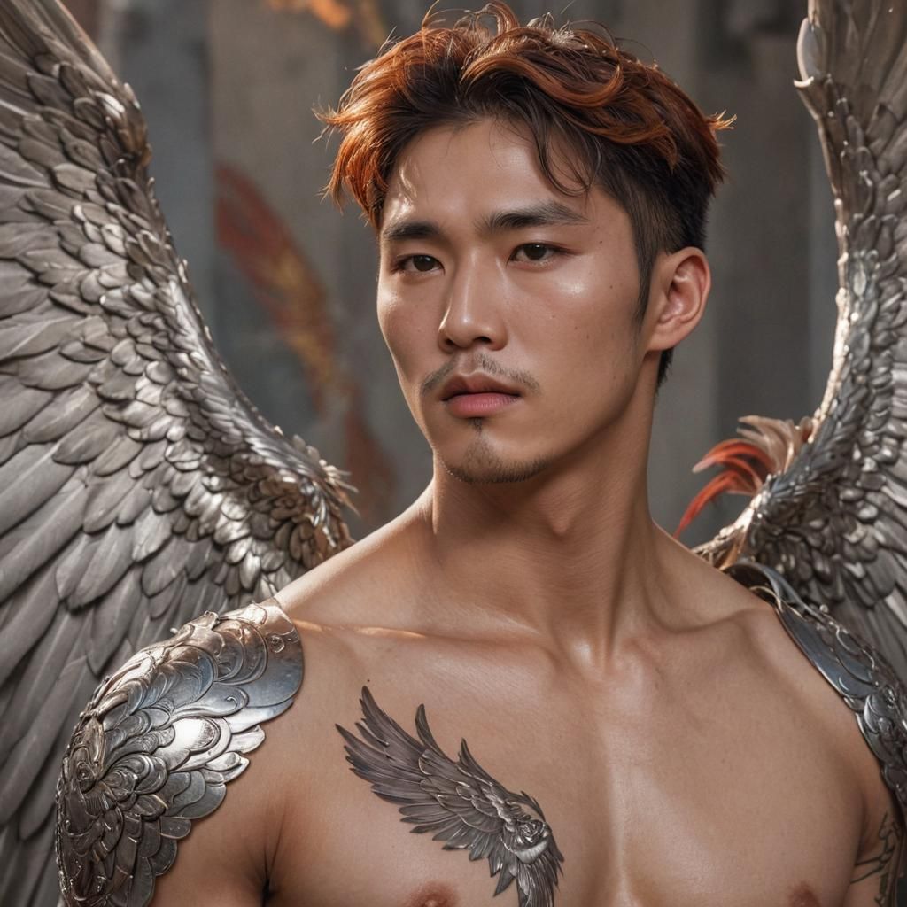 Korean Angel Portrait with Silver Armor and Ethereal Glow