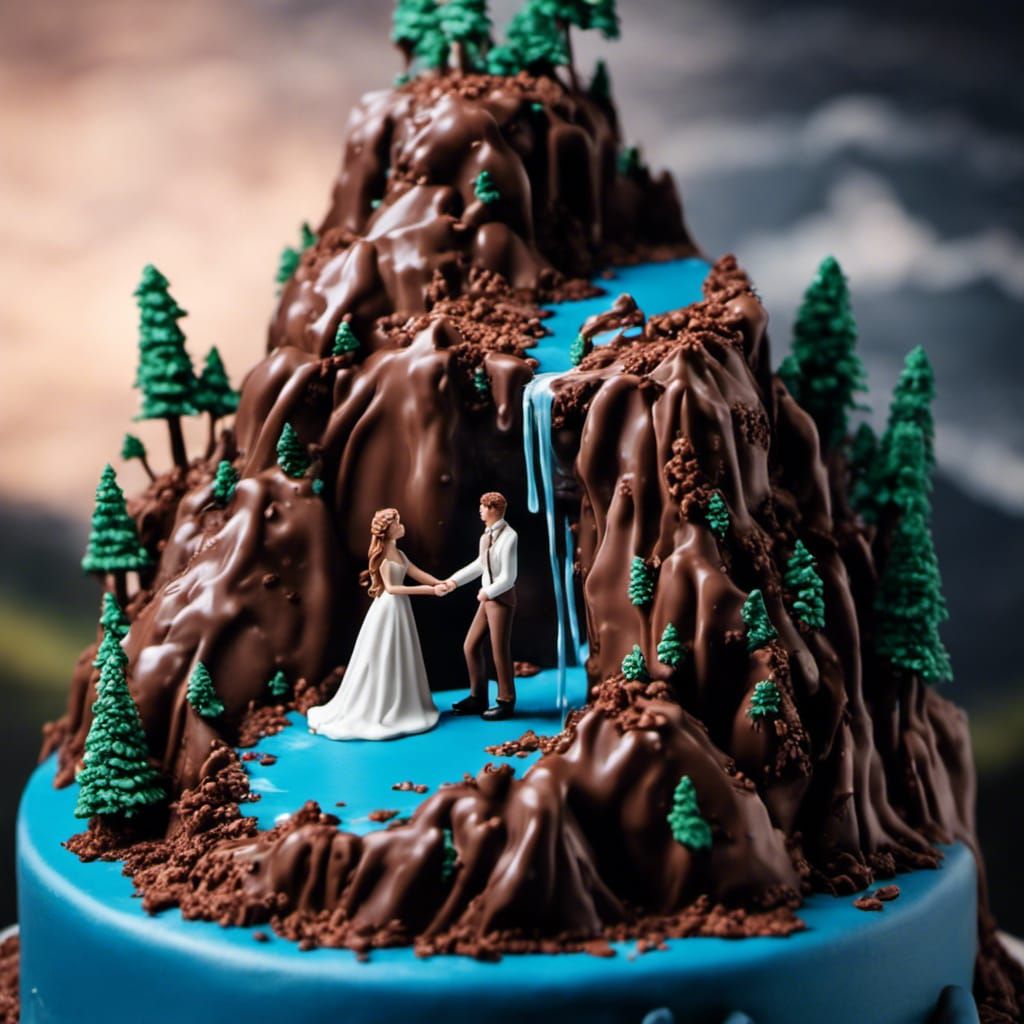Mountain Waterfall Chocolate Wedding Cake