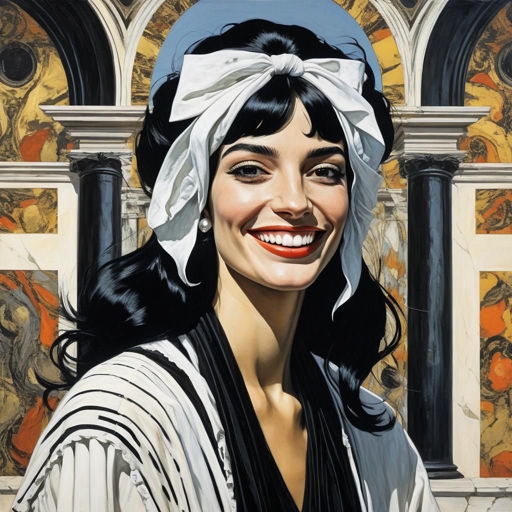 Italian Woman with Smile in Surreal Style