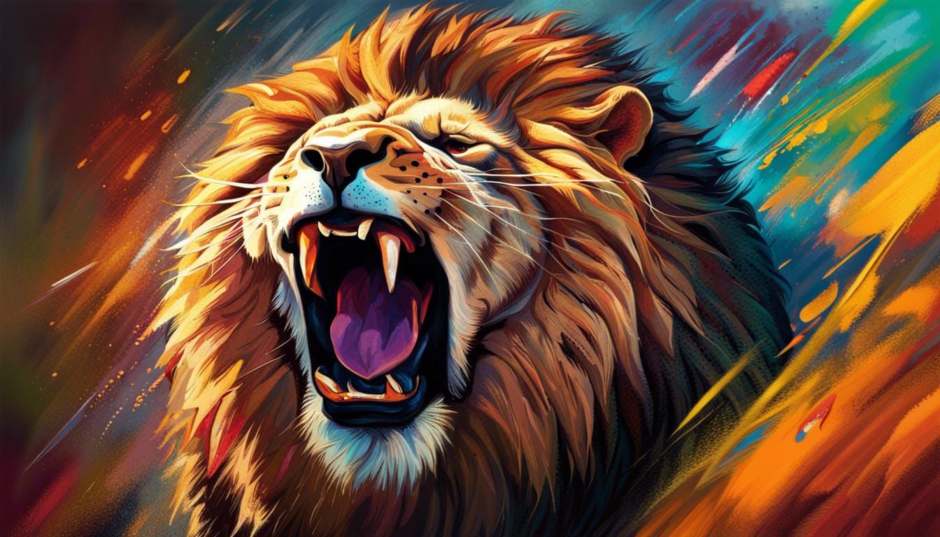 Hyperrealistic Roaring Lion Splash Art