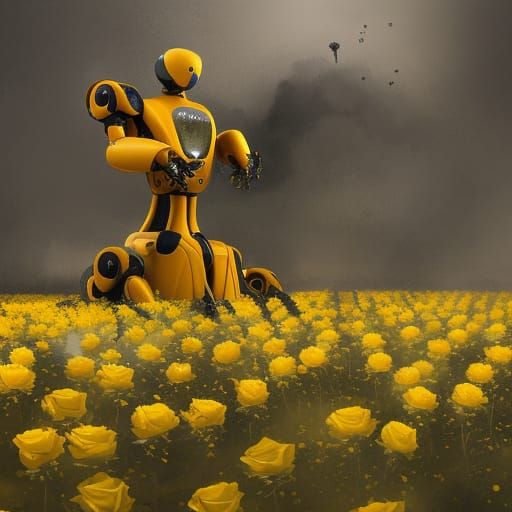 Moon roses yellow robot
